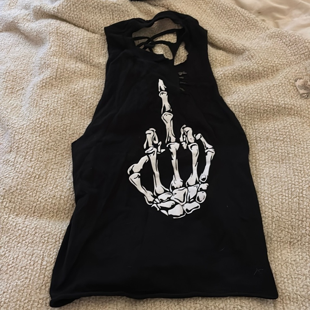 Middle Finger Skeleton Shredded Tank